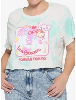 Best Pirce 🎉 Sanrio Ice Cream Kawaii Tokyo Crop 👧 Girls Tie-Dye T-Shirt Plus Size ✨