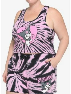 Deals 🥰 Kuromi Pink Tie-Dye Tank Top & Shorts 👧 Girls Lounge Set Plus Size 🔥
