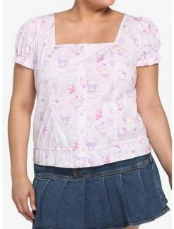 Wholesale 👍 Hello Kitty And Friends Pastel Ruffle Button-Up 👧 Girls Top Plus Size 👍