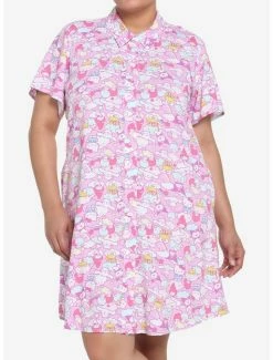 Top 10 🎉 Hello Kitty And Friends Pastel Collage Button-Up 👗 Dress Plus Size 😉
