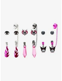 Deals 🥰 Kuromi Skull Flame Cuff Earring Set 😀
