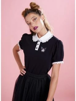 Discount 👍 Kuromi Lace Collared 👧 Girls Top 🛒