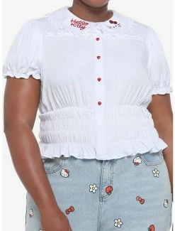 Flash Sale 🔥 Hello Kitty Lace 👧 Girls Woven Button-Up Top Plus Size 🌟