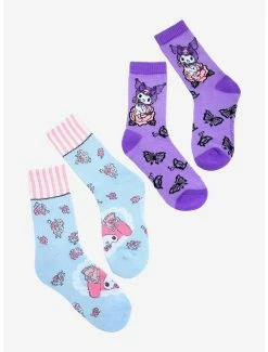 Hot Sale 👏 My Melody & Kuromi Roses Crew 🧦 Socks 2 Pair 😉
