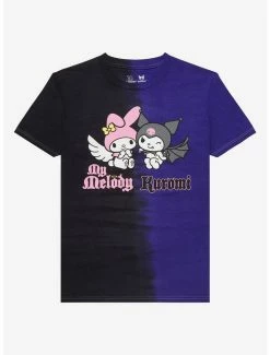 Hello Kitty Sales Shop 50 Best deal 🔥 My Melody & Kuromi Angel Devil Split Wash Boyfriend Fit 👧 Girls T-Shirt 💯